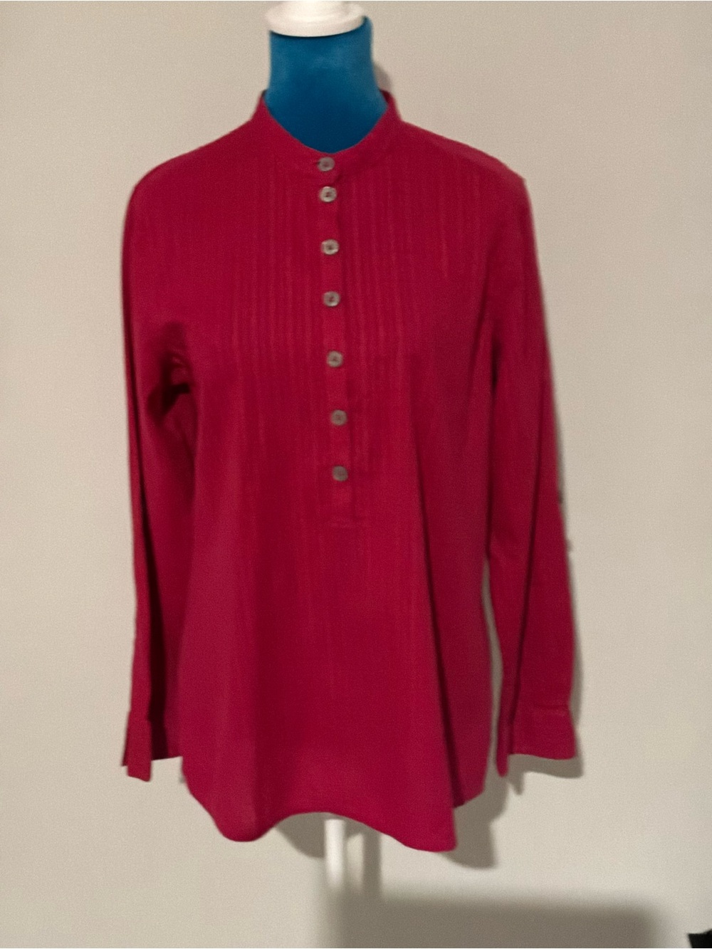 Button-Front Long Sleeve Shirt in Deep Pink